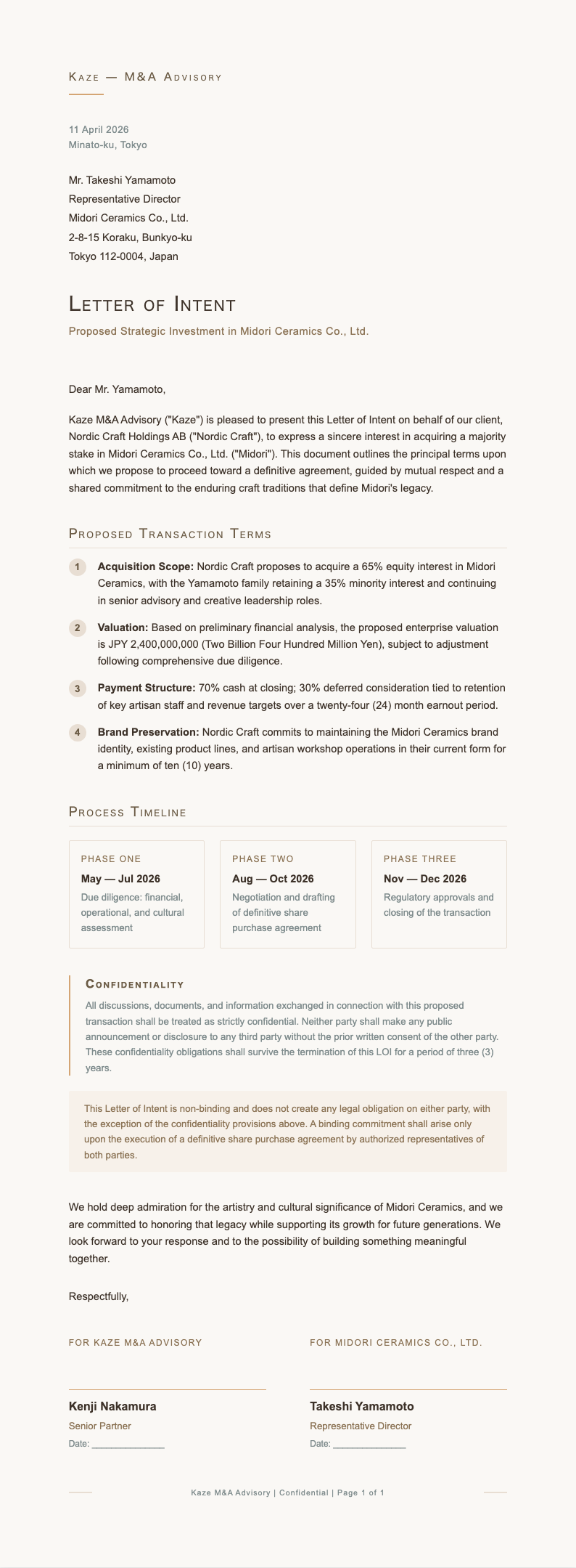 Japandi minimalist Letter of Intent